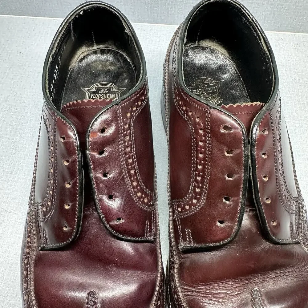 Men's Florsheim Imperial‎ Kenmoor Longwing Oxfords Dress Shoes SZ 7.5 D Burgundy
